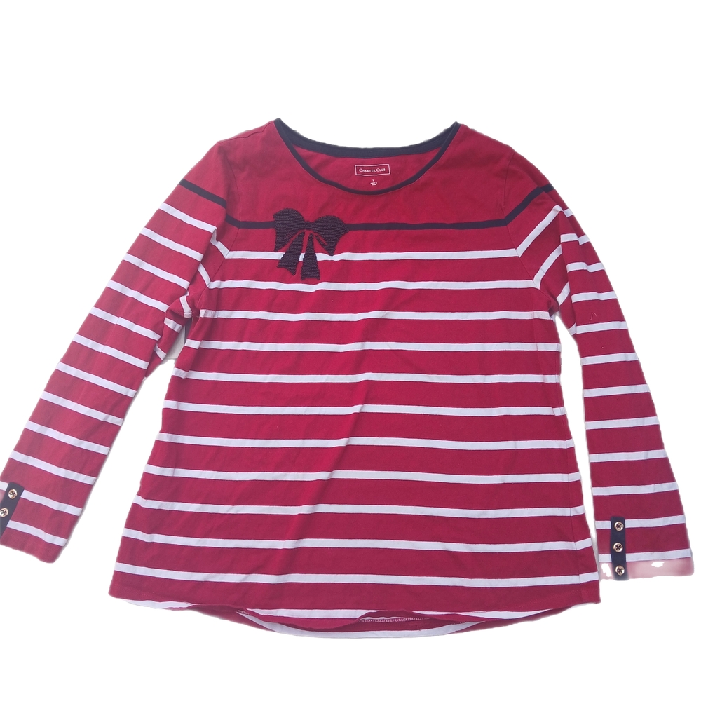 Charter Club Red And White Stripped Long Sleeve Shirt